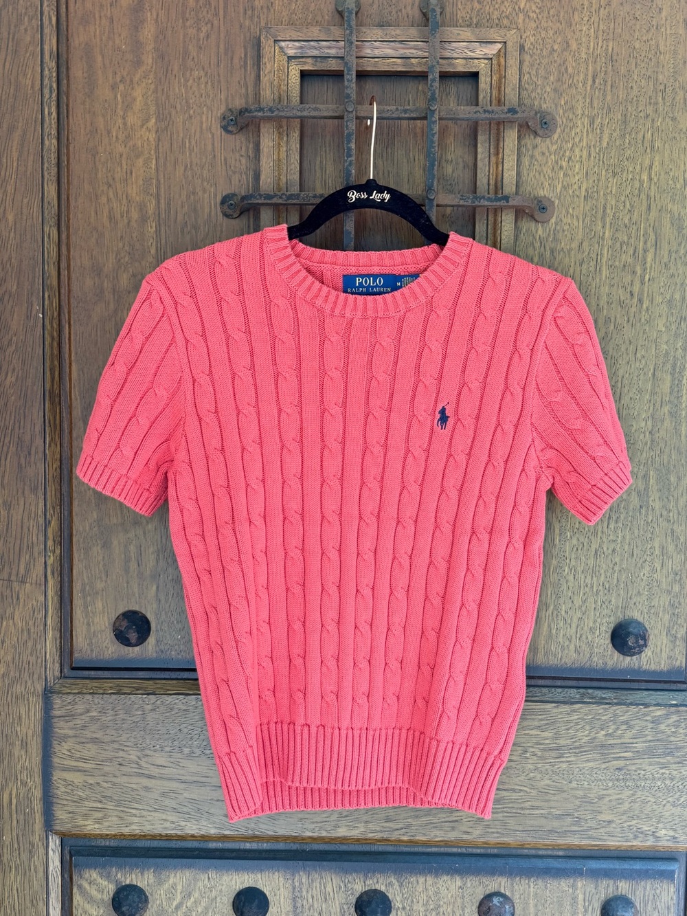 Ralph Lauren Dark Coral Cable-Knit Pullover Sweater Size M